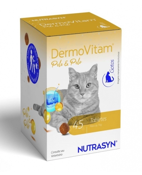 NUTRASYN DERMOVITAM PELE E PELO GATO - 45 TABLETES